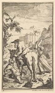 Trulla Attacking Hudibras (Seventeen Small Illustrations for Samuel Butler's Hudibras, no. 4)