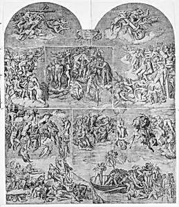 Trumpeting Angels and Damned Souls Being Pulled Down by Devils (lower center and right section of the Last Judgment) by Niccolò della Casa|Michelangelo Buonarroti