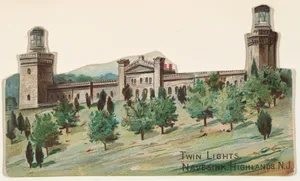 Twin Lights, Navesink Highlands, New Jersey, from the Lighthouses series (N119) issued by Duke Sons & Co. to promote Honest Long Cut Tobacco