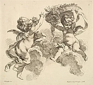 Two Children, One Holding a Basket with Flowers