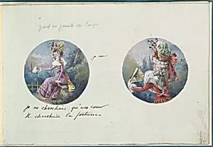 Two Costume Designs or Portrait Types by Anonymous, French, 18th century|Antoine Caire-Morand|Anonymous, French, 19th century