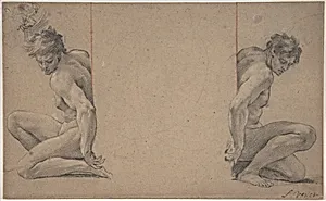 Two Crouching Nude Male Figures