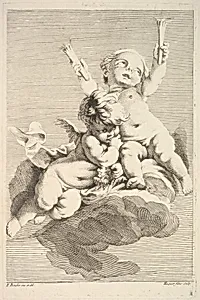 Two Cupids, One Holding Torches