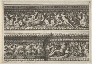 Two decorates Frieze Designs for Cornices, from: Frise pour les architraves, corniches et autres ornaments d'architecture