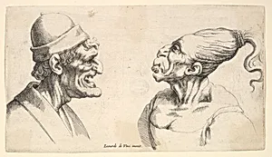 Two deformed heads by Leonardo da Vinci|Wenceslaus Hollar