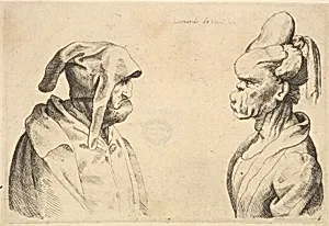 Two deformed heads facing each other by Leonardo da Vinci|Wenceslaus Hollar