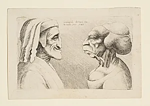 Two Deformed Heads Facing Inwards by Leonardo da Vinci|Wenceslaus Hollar