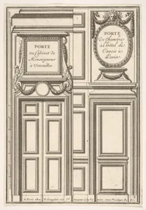 Two Designs for Doors, one at Versailles and one at the Hotel Cavois in Paris, plate II from the Series 'Portes a Placard et Lambris', published as part of 'L'Architecture à la Mode'