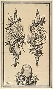 Two Designs for Trophies and a Cartouche