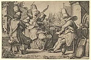 Two Elegantly Dressed Men and a Woman in a Garden by Jan van de Velde II|Esaias van de Velde
