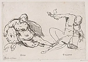 Two figures representing Sloth and Poverty