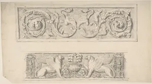 Two Frieze Designs: Decorated with Birds, Reptiles and Vines, Griffins and Vases