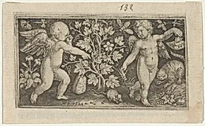 Two Genii with a Cat and a Rat by Nicolaes de Bruyn|Assuerus van Londerseel