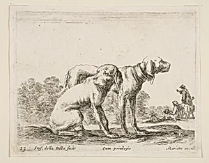 Two hounds, plate 23 from "Various Animals" (Diversi Animali) by Stefano della Bella|Pierre Mariette