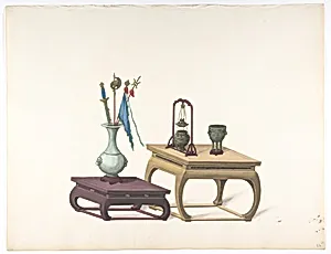 Two Low Tables with Ornamental Objects