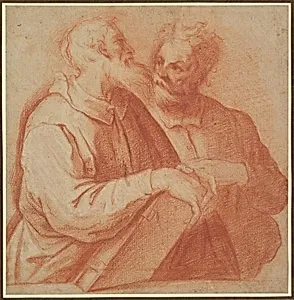 Two Male Figures in Half-Length Conversing by Anonymous, Italian, Bolognese, second half of the 16th century