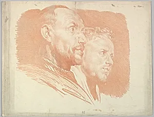 Two Male Heads in Profile to Right