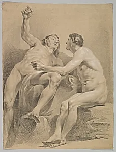 Two Male Nudes, One Seated and One Semi-reclining
