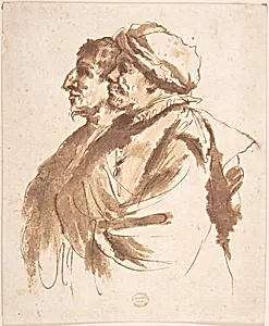 Two Men, Depicted Half-Length, in Profile