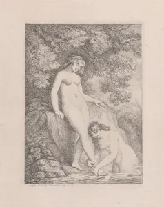 Two Nymphs Bathing, One Washing the Other's Foot