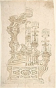 Two One Half Variant Designs for a Catafalque by Anonymous, Italian, Piedmontese, 18th century