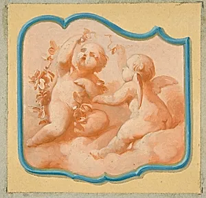 Two putti on clouds