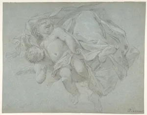 Two Putti Supporting the Lower Part of a Draped Figure (recto); Two Putti (verso)