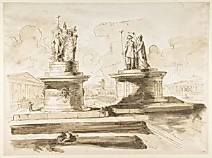 Two sculptures on pedestals