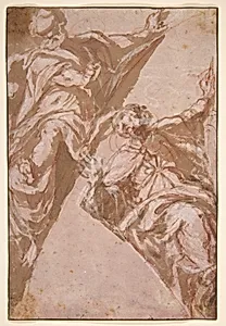 Two Seated Male Figures Within Spandrels