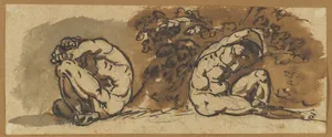 Two Studies of a Male Nude (Althaemenes) Hiding in a Bush