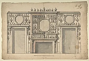 Two Variant Designs for the Interior of a Room, Decorated with Porcelains, Fireplace in Center, and With the Doorways at Either Side by Giovanni Larciani ("Master of the Kress Landscapes")