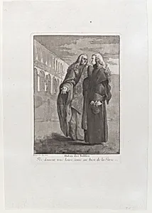 Two Venetian magistrates standing in front of the Palazzo Ducale, from the 'Divers portraits gravés à l'eau-forte et dediés à M.Dominique Corvi' by Giovanni David