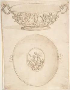 Two Views of a Design for a Shallow (Drinking?) Bowl wih Handles