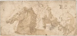 Two Views of a Horse's Head; the Head of a Bearded Man in Profile