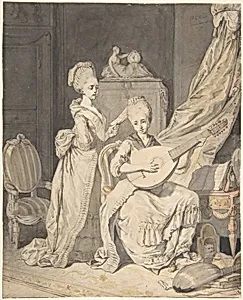 Two Women in an Elegant Interior: a Singer Accompanied by a Lutenist by Pierre Alexandre Wille