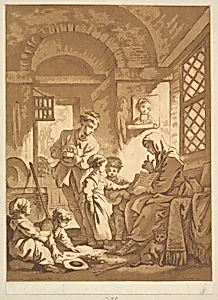 Two Women with Children by Jean Claude Richard, Abbé de Saint-Non|François Boucher
