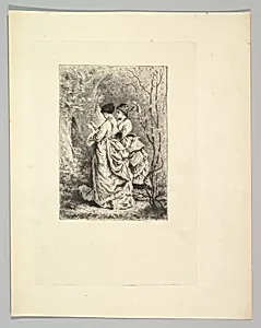 Two Young Ladies in a Garden by Anonymous, French, 19th century