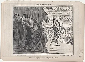 Une reine se préparant a une grande tirade, from Croquis Dramatiques, published in Le Charivari, September 24, 1856 by Aaron Martinet|Honoré Daumier|Destouches