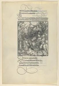 Unfalo Causing Theuerdanck to Fall into a Trap during a Hunt, from Theuerdanck