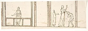 Unidentified building, ceiling or wall, painted frieze or decorative panels (recto) Unidentified building, cornice (verso) by Anonymous, French, 16th century