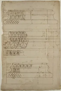 Unidentified, Composite base, elevation; Temple of Concordia, Composite base, elevation; Unidentified, Composite base, elevation (recto) blank (verso)