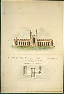 University of Michigan (elevation and plan) by Alexander Jackson Davis