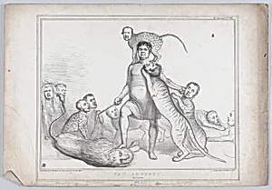 Van Amburgh. Outdone! by Henry John Temple, 3rd Viscount Palmerston|Isaac Van Amburgh|Constantine Henry Phipps, 1st Marquess of Normanby|William Lamb, 2nd Viscount Melbourne|Charles Christopher Pepys, 1st Earl of Cottenham|John Cam Hobhouse|Charles Grant, Baron Glenelg|John Doyle|Thomas McLean|Henry Richard Fox Vassall, 3rd Baron Holland|Henry George Grey, 3rd Earl Grey|Daniel O'Connell|Alfred Ducôte|Thomas Spring Rice, 1st Baron Monteagle|George William Frederick Howard, 7th Earl of Carlisle