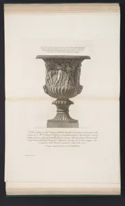 Vase decorated with a Bacchanalian frieze, from "Vasi, candelabri, cippi, sarcofagi, tripodi, lucerne, ed ornamenti antichi disegnati ed incisi dal Cav. Gio. Batt. Piranesi, Vol. II" (Vases, candelabra, grave stones, sarcophagi, tripods, lamps, and ornaments designed and etched by Cavalieri Giovanni Battista Piranesi)