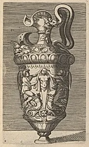 Vase with Two Winged Figures Draping a Term by Frederick de Wit|René Boyvin|Polidoro da Caravaggio|Rosso Fiorentino|Claes Jansz. Visscher