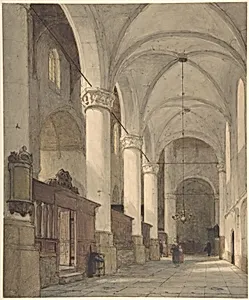Vaulted Side Aisle of a Church, with Figures