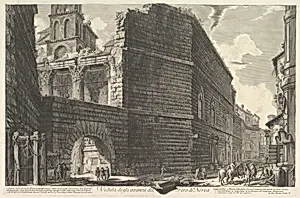 Veduta degli avanzi del Foro di Nerva, l'arcade et la muraille (The Forum of Augustus [erroneously called the Forum of Nerva]) by Giovanni Battista Piranesi