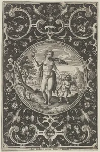 Venus and Cupid in a Decorative Frame with Grotesques, from the Judgment of Paris