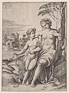 Venus and Eros by Agostino Veneziano (Agostino dei Musi)|Giulio Romano|Raphael (Raffaello Sanzio or Santi)