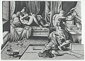 Venus and Mars Embracing as Vulcan Works at His Forge by Enea Vico|Parmigianino (Girolamo Francesco Maria Mazzola)